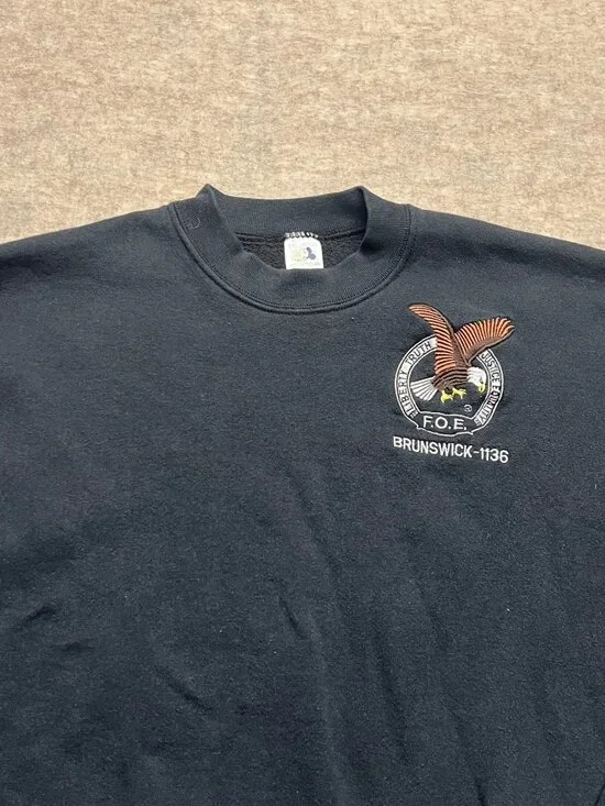 Vintage 90s Brunswick MD Fraternal Order Of Eagles Black Sweatshirt XXL - Picture 2 of 7